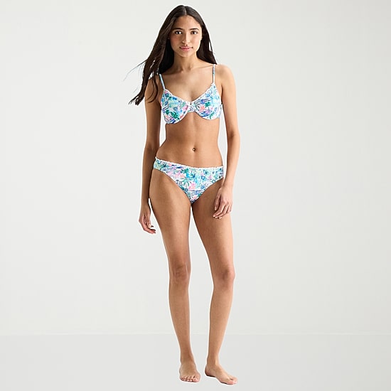 Arizona Womens Lined Tropical Leaf Juniors Cheeky Hipster Bikini Swimsuit Bottom