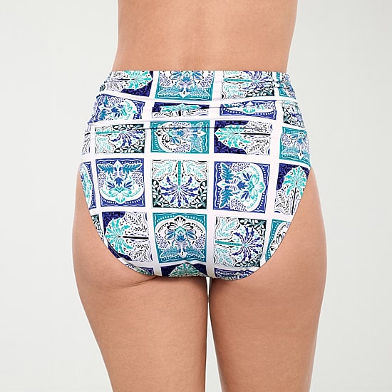 Liz Claiborne Womens Comfort Waistband Patchwork Moderate Coverage High Waist Bikini Swimsuit Bottom