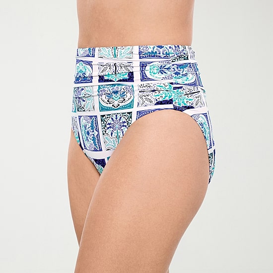 Liz Claiborne Womens Comfort Waistband Patchwork Moderate Coverage High Waist Bikini Swimsuit Bottom