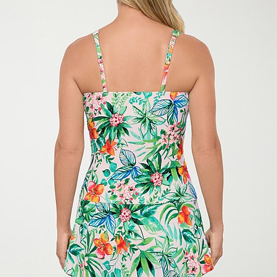 Liz Claiborne Womens Comfort Straps Lined Shirred Tropical Floral Tankini Swimsuit Top