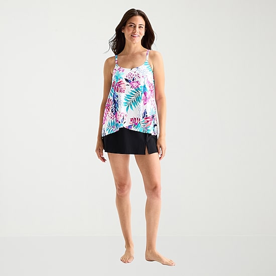 Sonnet Shores Womens LINED Tropical Leaf Tankini Swimsuit Top