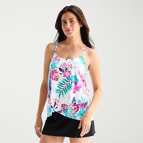 Sonnet Shores Womens LINED Tropical Leaf Tankini Swimsuit Top