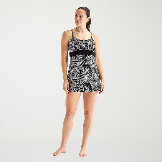 Sonnet Shores Womens Tropical Striped Swim Dress