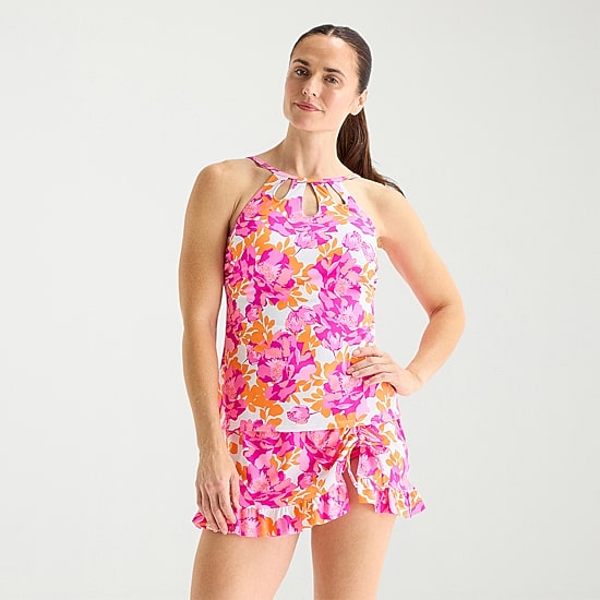 Liz Claiborne Womens Floral Tankini Swimsuit Top