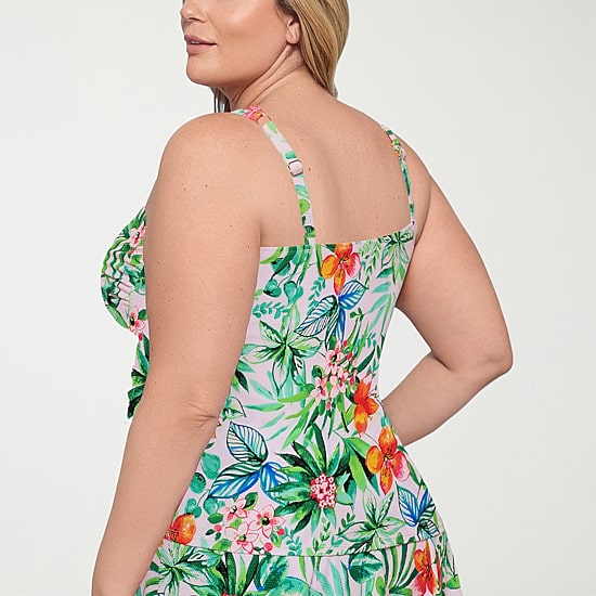 Liz Claiborne Womens Comfort Straps Lined Shirred Tropical Floral Plus Tankini Swimsuit Top