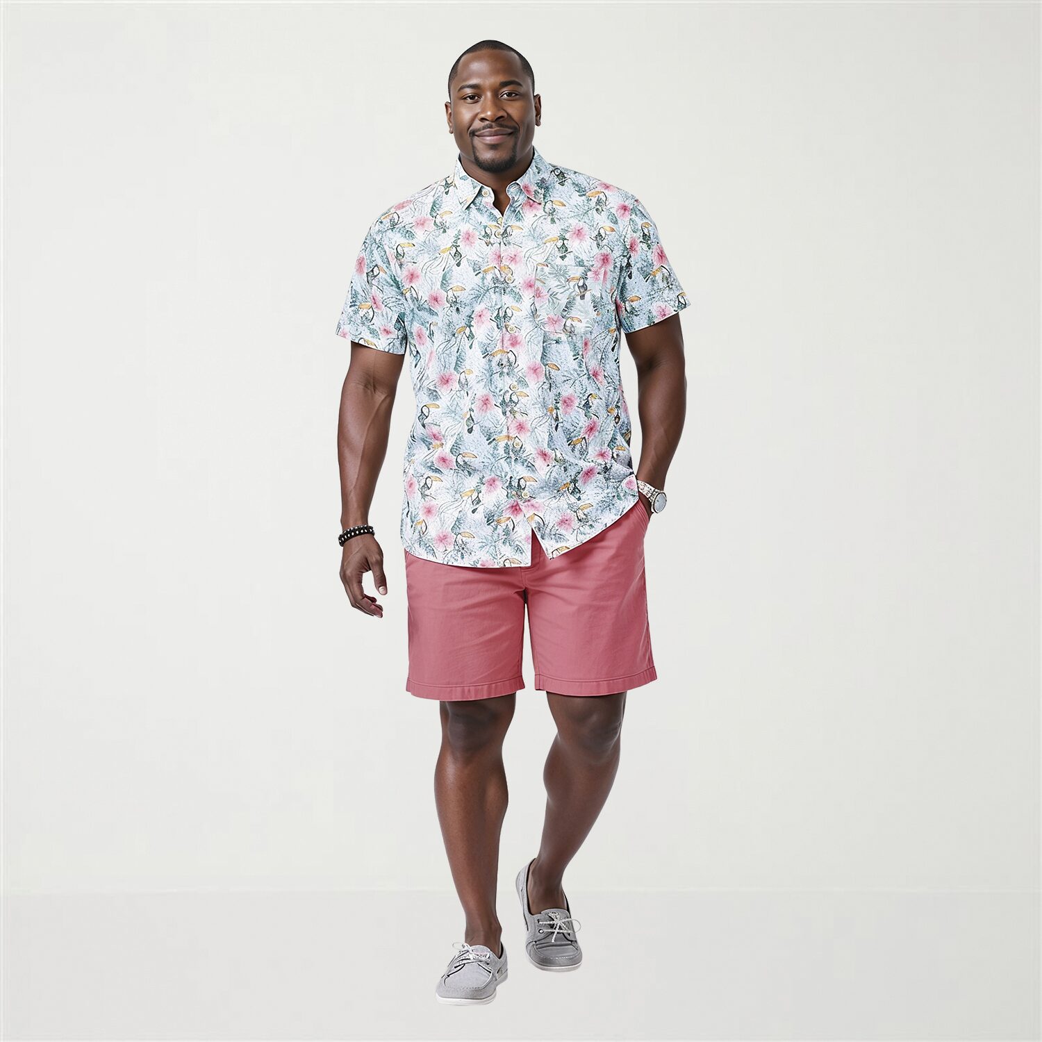 IZOD Dockside Chambray Mens Short Sleeve Classic Fit Big and Tall Button-Down Shirt