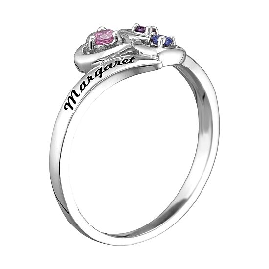 Personalized Womens Simulated Sterling Silver Heart 3-Stone Cocktail Ring