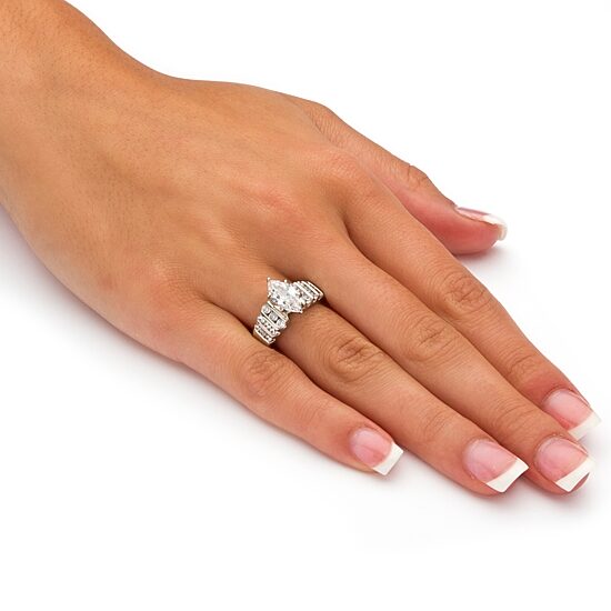 DiamonArt® Womens 2 3/4 CT. T.W. White Cubic Zirconia Platinum Over Silver Engagement Ring