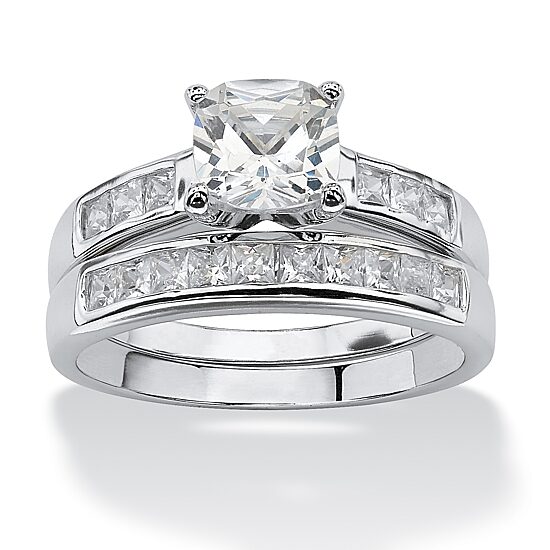 DiamonArt® Womens 2 CT. T.W. White Cubic Zirconia Platinum Over Silver Square Bridal Set
