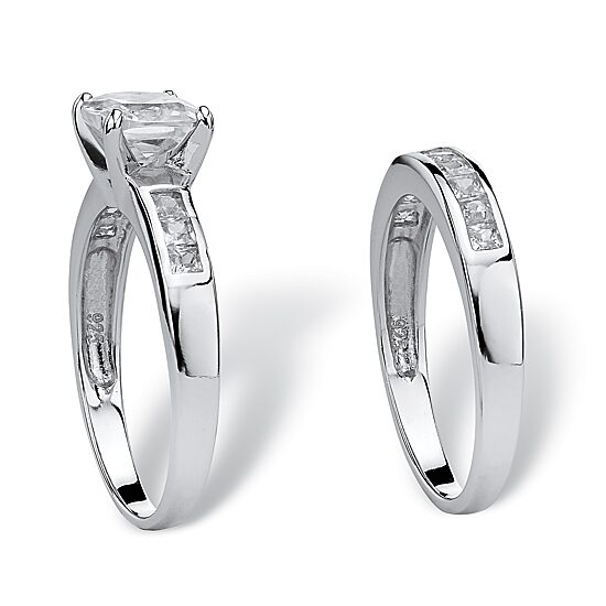 DiamonArt® Womens 2 CT. T.W. White Cubic Zirconia Platinum Over Silver Square Bridal Set