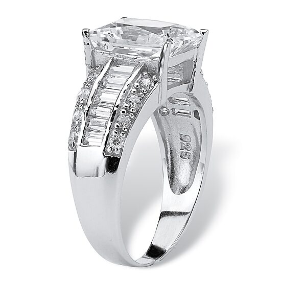 DiamonArt® Womens 5 CT. T.W. White Cubic Zirconia Platinum Over Silver Rectangular Engagement Ring