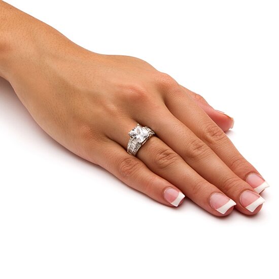 DiamonArt® Womens 5 CT. T.W. White Cubic Zirconia Platinum Over Silver Rectangular Engagement Ring
