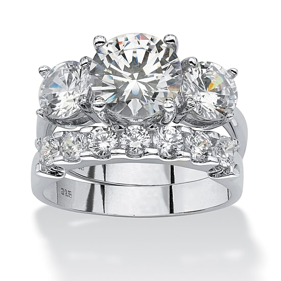 DiamonArt® Womens 5 1/2 CT. T.W. White Cubic Zirconia Platinum Over Silver Round Bridal Set