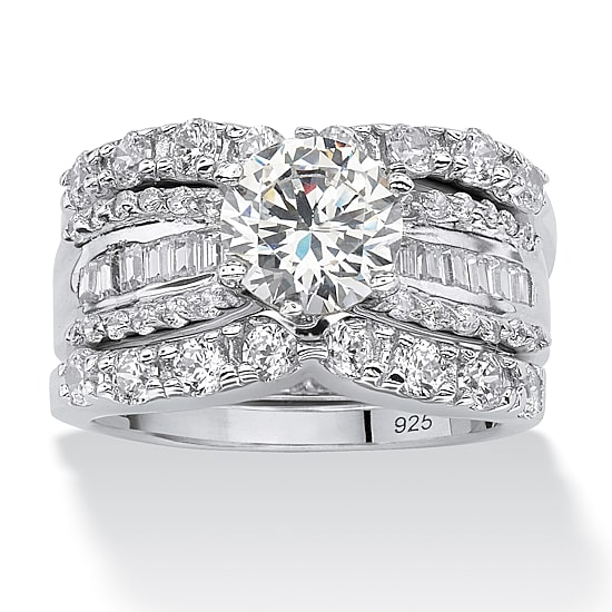 DiamonArt® Womens 5 1/2 CT. T.W. White Cubic Zirconia Platinum Over Silver Round Bridal Set