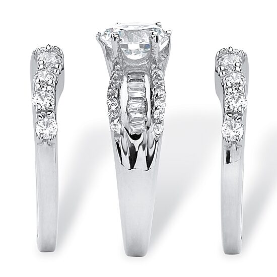 DiamonArt® Womens 5 1/2 CT. T.W. White Cubic Zirconia Platinum Over Silver Round Bridal Set