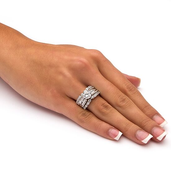 DiamonArt® Womens 5 1/2 CT. T.W. White Cubic Zirconia Platinum Over Silver Round Bridal Set