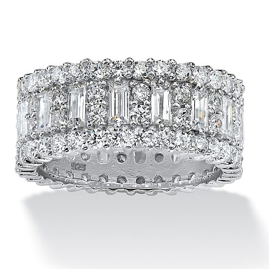 DiamonArt® 9M 4 3/4 CT. T.W. White Cubic Zirconia Platinum Over Silver Rectangular Band