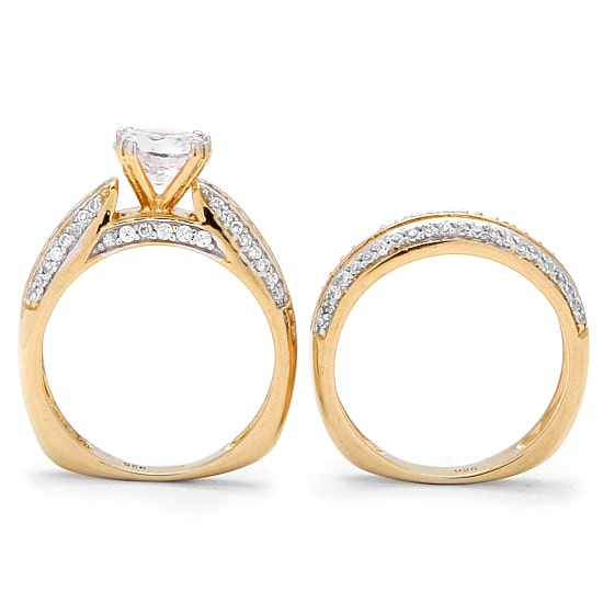 DiamonArt® Womens 2 1/2 CT. T.W. White Cubic Zirconia 18K Gold Over Silver Round Bridal Set
