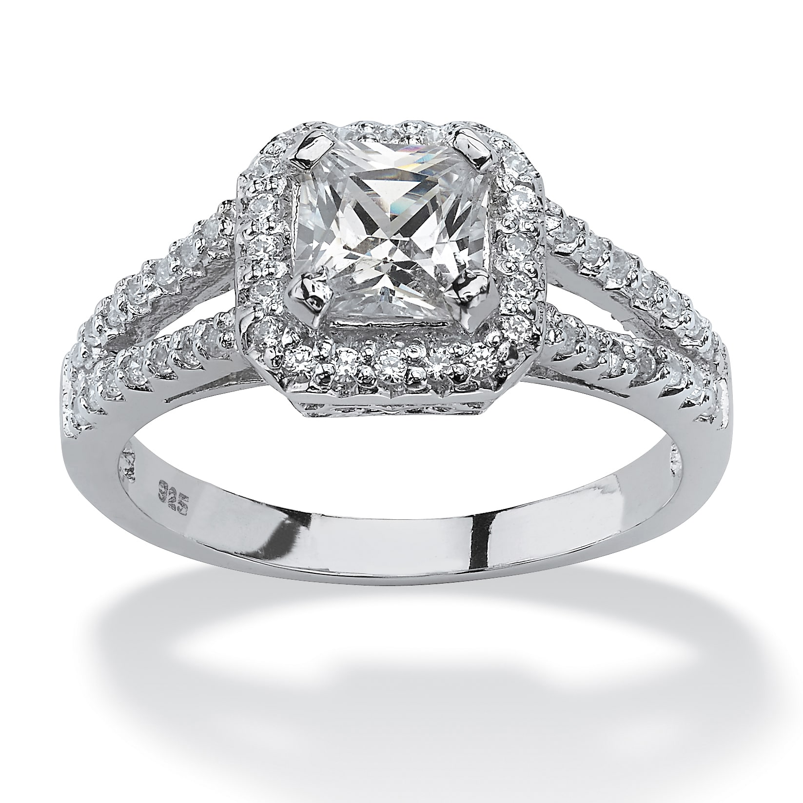 DiamonArt® Womens / CT. T.W. White Cubic Zirconia Platinum Over Silver Square Engagement Ring