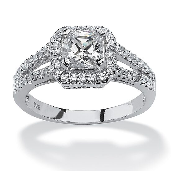 DiamonArt® Womens 1 5/8 CT. T.W. White Cubic Zirconia Platinum Over Silver Square Engagement Ring