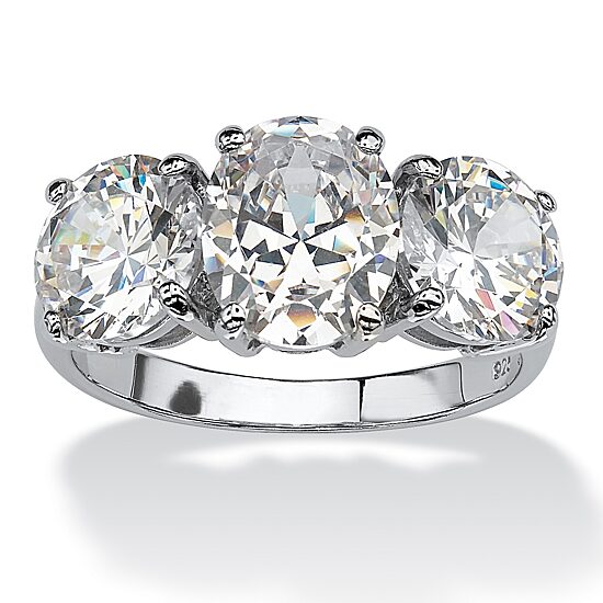 DiamonArt® Womens White Cubic Zirconia Platinum Over Silver Oval Engagement Ring