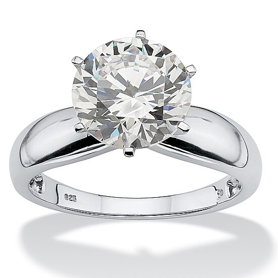 DiamonArt® Womens 3 1/2 CT. T.W. White Cubic Zirconia Platinum Over Silver Round Engagement Ring