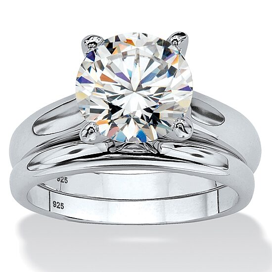DiamonArt® Womens 3 CT. T.W. White Cubic Zirconia Platinum Over Silver Round Bridal Set