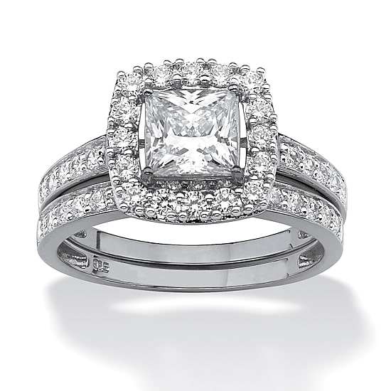 DiamonArt® Womens 1 7/8 CT. T.W. White Cubic Zirconia Platinum Over Silver Square Bridal Set