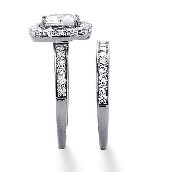 DiamonArt® Womens 1 7/8 CT. T.W. White Cubic Zirconia Platinum Over Silver Square Bridal Set