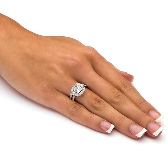 DiamonArt® Womens 1 7/8 CT. T.W. White Cubic Zirconia Platinum Over Silver Square Bridal Set