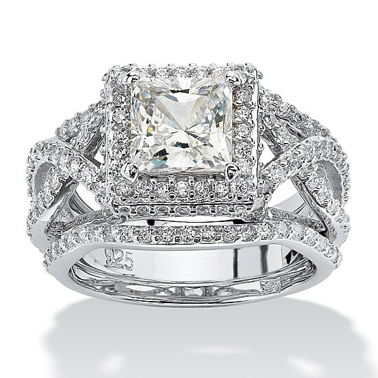 DiamonArt® Womens 2 3/4 CT. T.W. White Cubic Zirconia Platinum Over Silver Square Bridal Set