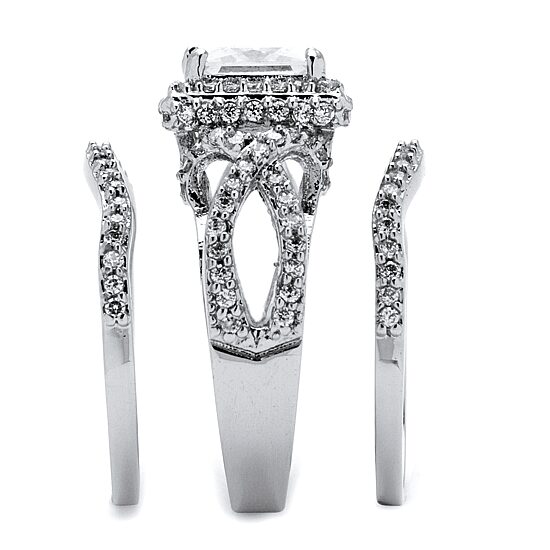 DiamonArt® Womens 2 3/4 CT. T.W. White Cubic Zirconia Platinum Over Silver Square Bridal Set