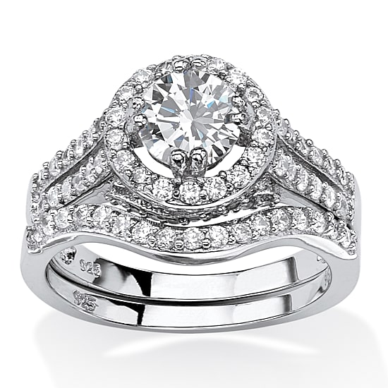 DiamonArt® Womens 1 5/8 CT. T.W. White Cubic Zirconia Platinum Over Silver Round Bridal Set