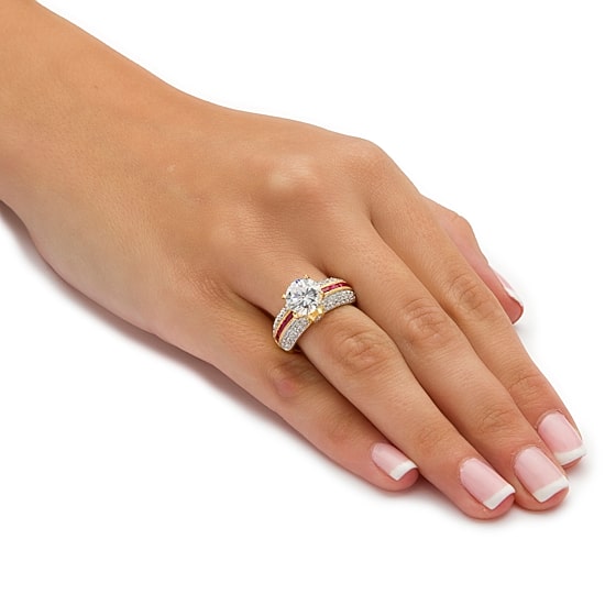 DiamonArt® Womens 5 1/2 CT. T.W. White Cubic Zirconia 14K Gold Over Silver Round Engagement Ring