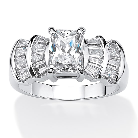 DiamonArt® Womens 3 CT. T.W. White Cubic Zirconia Platinum Over Silver Rectangular Engagement Ring