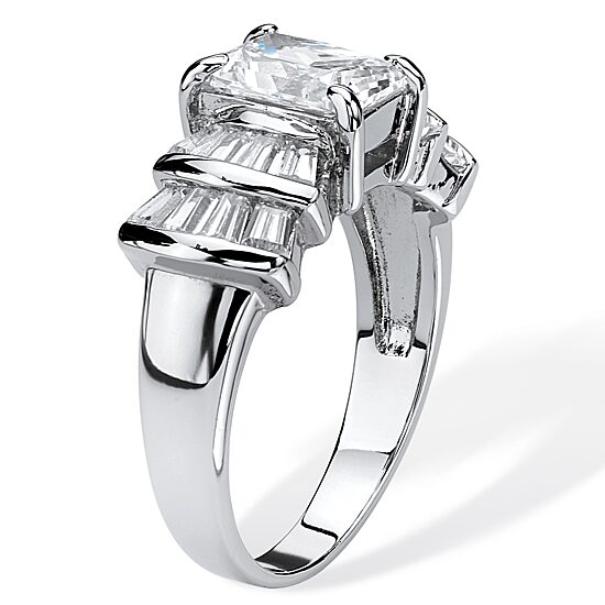 DiamonArt® Womens 3 CT. T.W. White Cubic Zirconia Platinum Over Silver Rectangular Engagement Ring