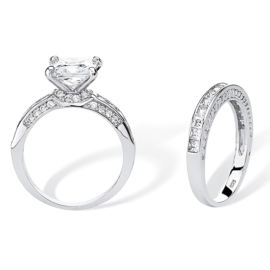 DiamonArt® Womens 3 1/2 CT. T.W White Cubic Zirconia Platinum Over Silver Square Bridal Set