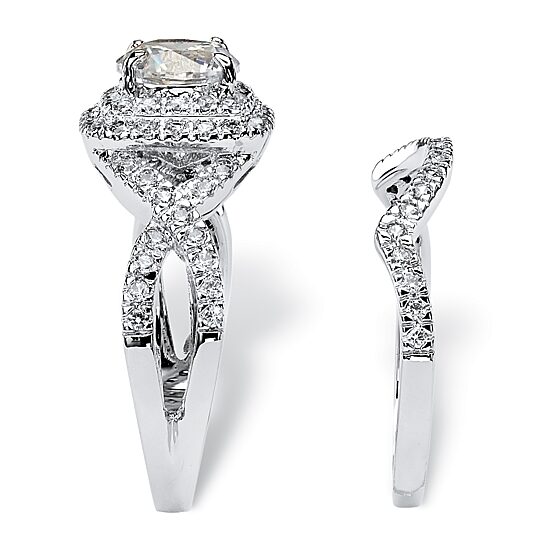 DiamonArt® Womens 2 1/5 CT. T.W. White Cubic Zirconia Platinum Over Silver Round Bridal Set