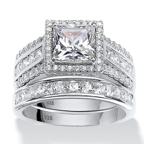 DiamonArt® Womens 3 1/2 CT. T.W White Cubic Zirconia Platinum Over Silver Square Bridal Set