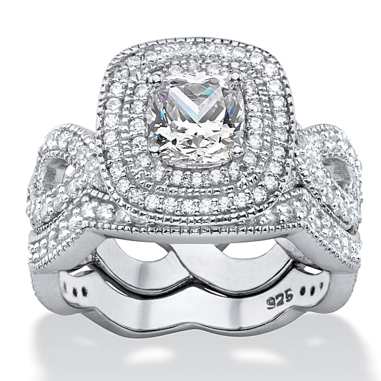 DiamonArt® Womens 1 7/8 CT. T.W. White Cubic Zirconia Platinum Over Silver Square Bridal Set
