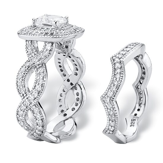 DiamonArt® Womens 1 7/8 CT. T.W. White Cubic Zirconia Platinum Over Silver Square Bridal Set