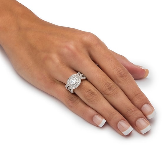 DiamonArt® Womens 1 7/8 CT. T.W. White Cubic Zirconia Platinum Over Silver Square Bridal Set