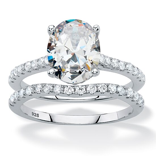 DiamonArt® Womens 3 1/4 CT. T.W. White Cubic Zirconia Platinum Over Silver Oval Bridal Set
