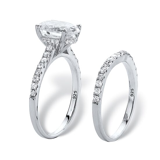 DiamonArt® Womens 3 1/4 CT. T.W. White Cubic Zirconia Platinum Over Silver Oval Bridal Set
