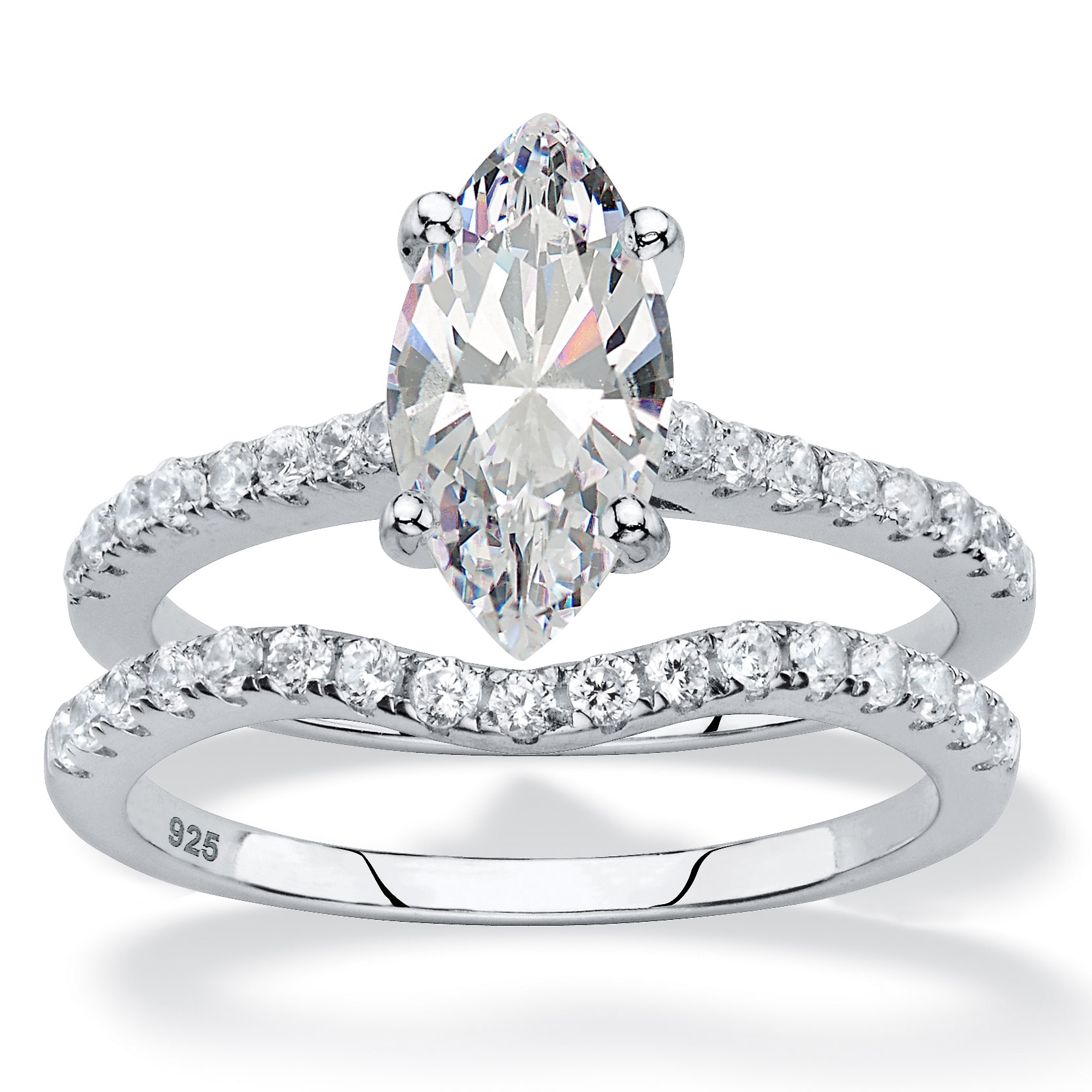 DiamonArt® Womens 2 1/2 CT. T.W. White Cubic Zirconia Platinum Over Silver Bridal Set