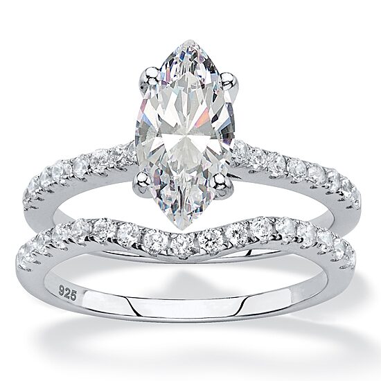 DiamonArt® Womens 2 1/2 CT. T.W. White Cubic Zirconia Platinum Over Silver Bridal Set