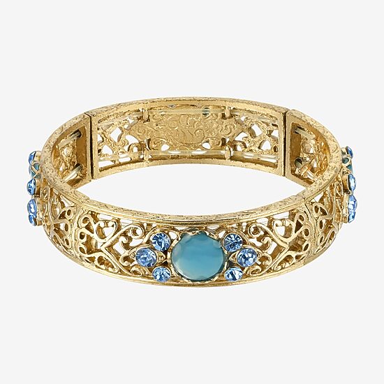 1928 Gold-Tone Womens Blue Mother Of Pearl Stretch Bracelet