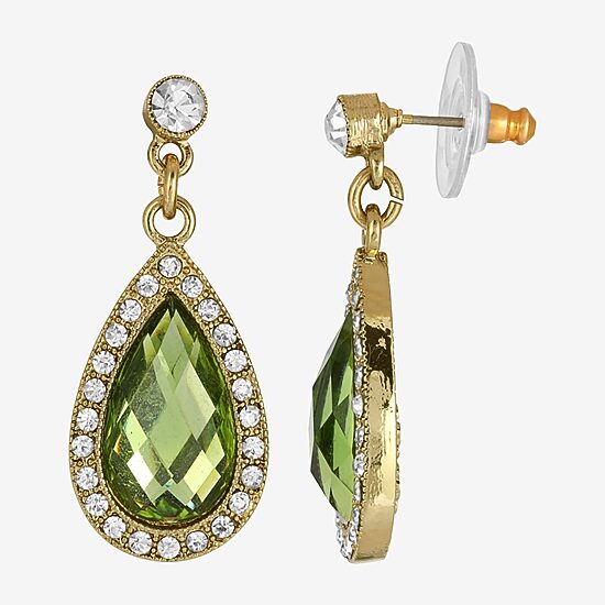 1928 Gold Tone Womens Green Pear Drop Earrings