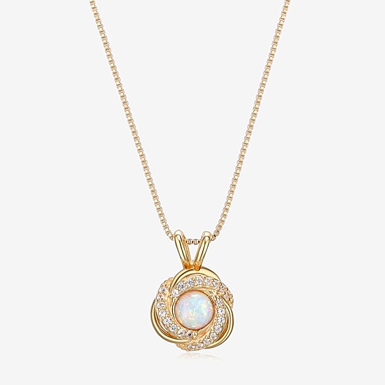 Womens Lab Created White Opal 18K Gold Over Silver 18 Inch Pendant Necklace