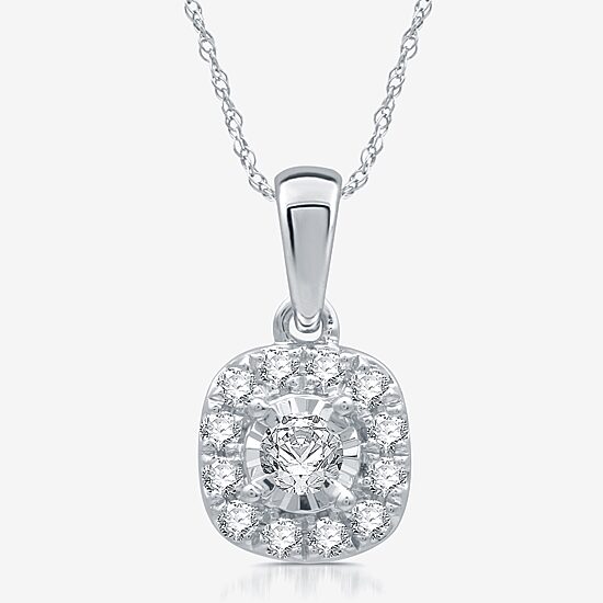 Womens 1/4 CT. T.W. Natural White Diamond 10K Gold Cushion 18 Inch Pendant Necklace